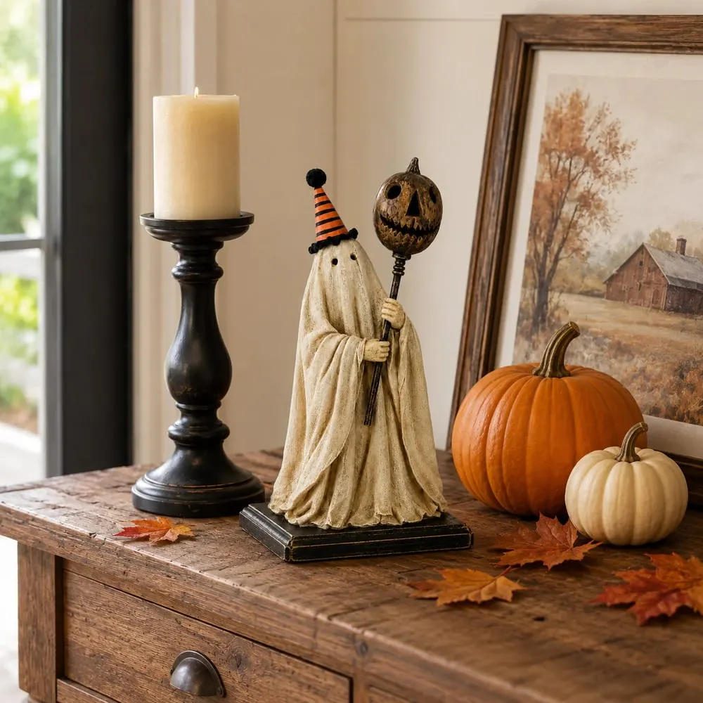 🏆Summerween Sale 49% OFF 👻🎃 Lighted Vintage Ghost Figurine with Glowing Pumpkin Staff