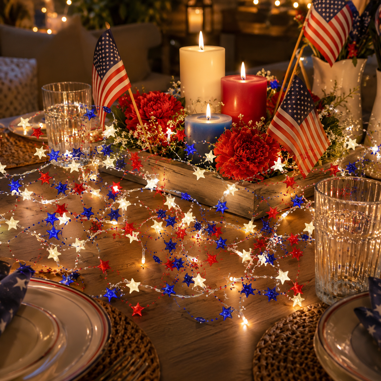 Fourth of July Garland Patriotic Lights