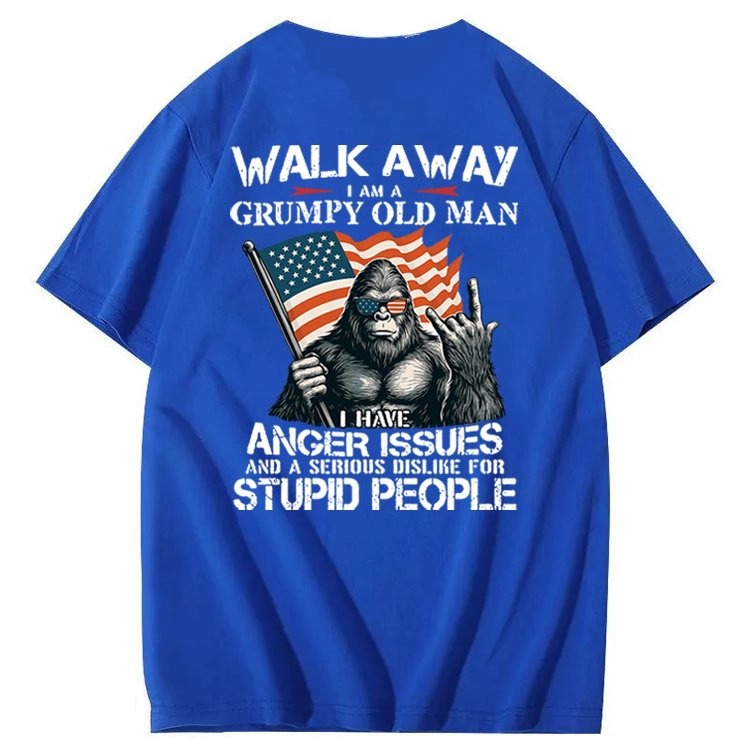 Walk Away I Am A Grumpy Old Man America BigFoot Gen X 100% Cotton T-Shirt
