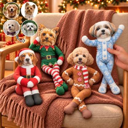 Custom Funny Pet Photo Christmas Plush Doll Gifts For Pet Lovers • My Merry Pup - Personalized Poseable Plush Doll