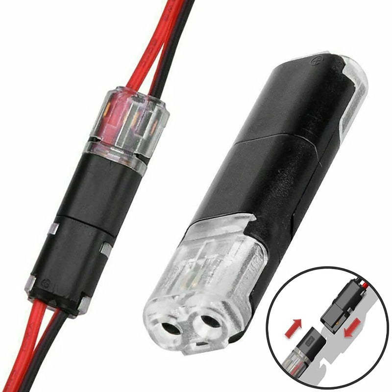 2-Pin Solderless Wire Connector – Compact Plug for LED Strips & 18–22 AWG Cables