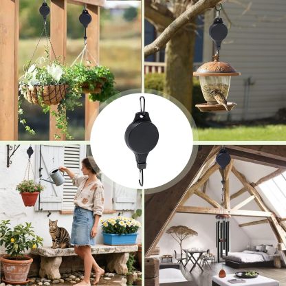 Plant Pulley Retractable Hanger For Garden Baskets Pots, Birds Feeder