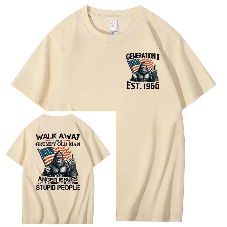 Walk Away I Am A Grumpy Old Man America BigFoot Gen X 100% Cotton T-Shirt