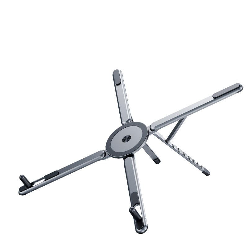 Adjustable Aluminum Laptop Stand with Integrated Magnetic Phone Holder | Portable & Foldable Desktop Riser for Laptops and Tablets