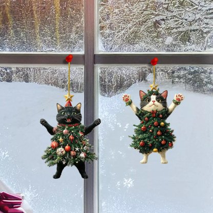 Funny Black and White Cats Christmas Ornament