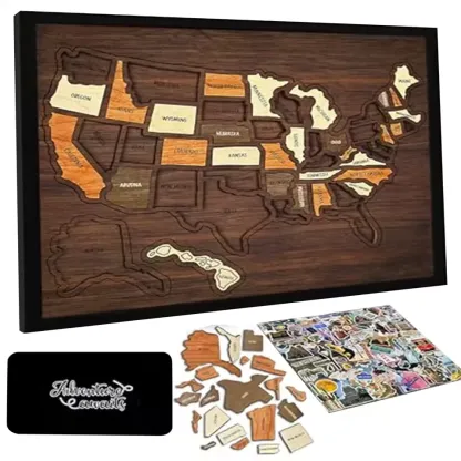 🔥Last Day 49% OFF -🇺🇸 Wooden USA Travel Map Puzzle🧩A Stylish Way to Track Your Journey