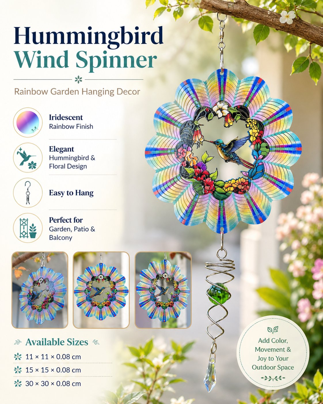 Hummingbird Wind Spinner – Rainbow Garden Hanging Ornament