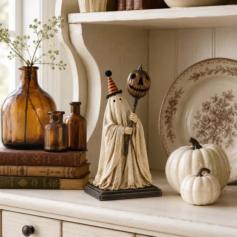 🏆Summerween Sale 49% OFF 👻🎃 Lighted Vintage Ghost Figurine with Glowing Pumpkin Staff