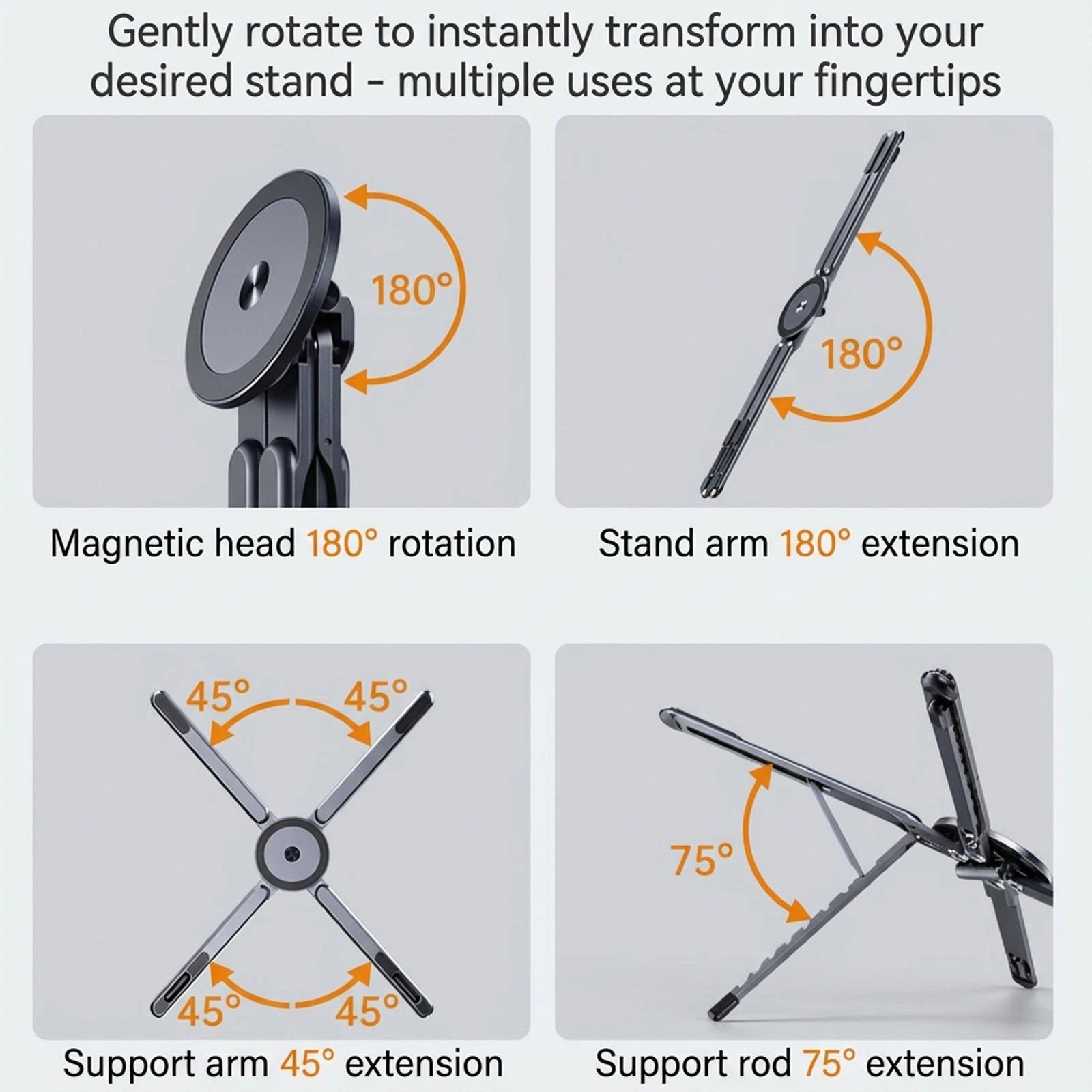 Adjustable Aluminum Laptop Stand with Integrated Magnetic Phone Holder | Portable & Foldable Desktop Riser for Laptops and Tablets