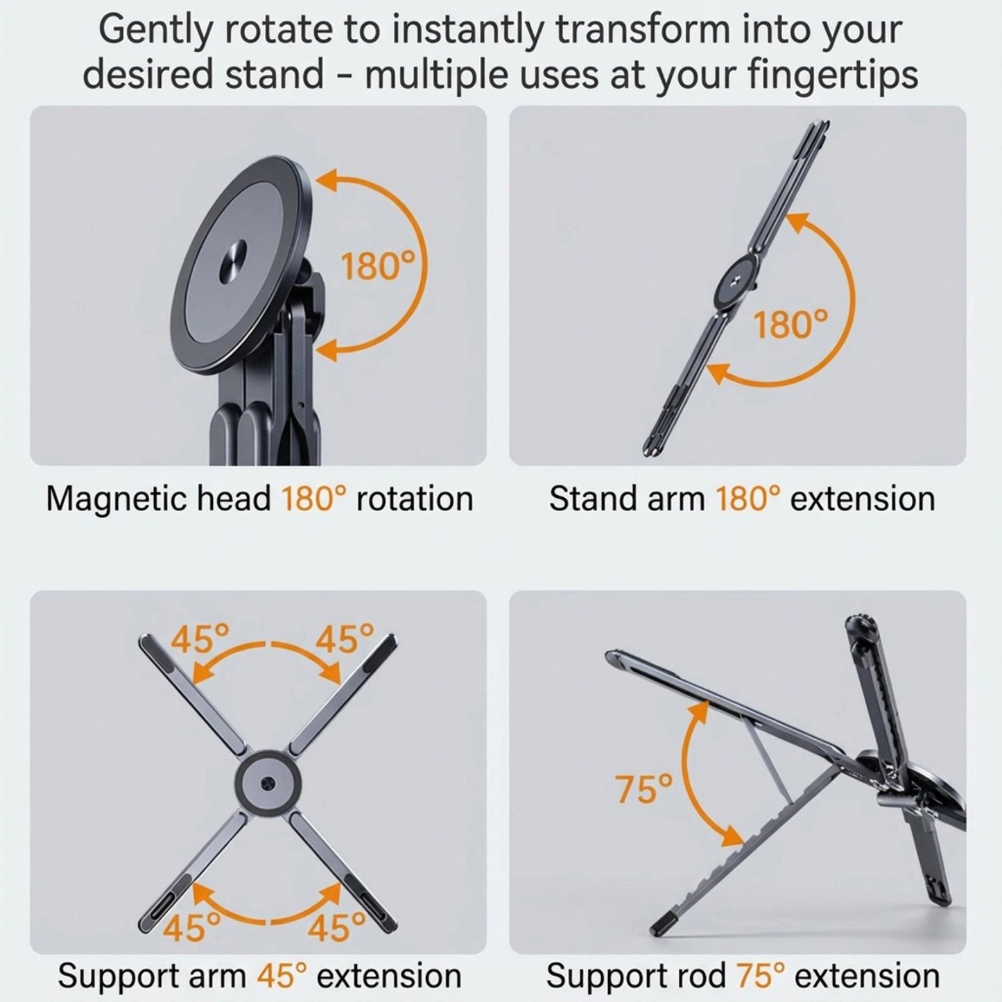 Adjustable Aluminum Laptop Stand with Integrated Magnetic Phone Holder | Portable & Foldable Desktop Riser for Laptops and Tablets