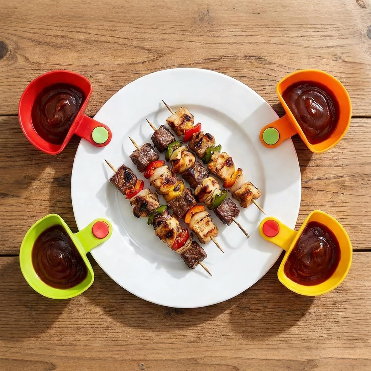 8-Pack Dip Clips for Plates Sets | Colorful Unbreakable Plastic Appetizer Platter Bowls | Party Snacking Tray