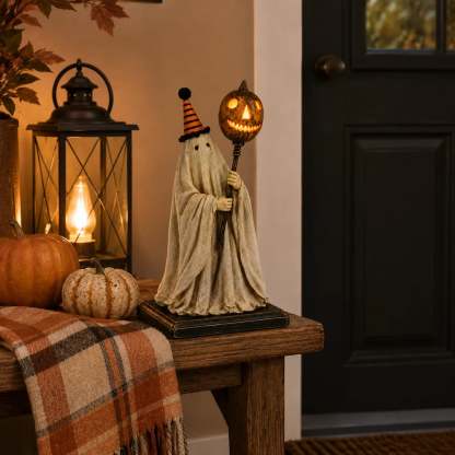 🏆Summerween Sale 49% OFF 👻🎃 Lighted Vintage Ghost Figurine with Glowing Pumpkin Staff