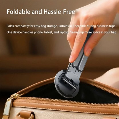 Adjustable Aluminum Laptop Stand with Integrated Magnetic Phone Holder | Portable & Foldable Desktop Riser for Laptops and Tablets