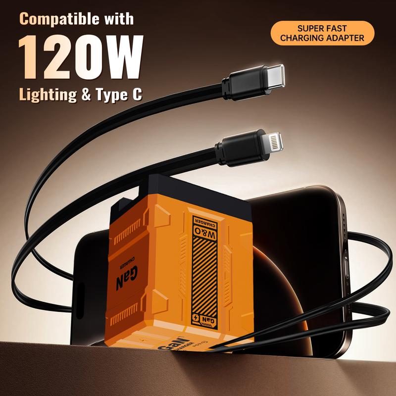 W&O 4-in-1 GaN PD3.0 Fast Charger with Retractable Cables