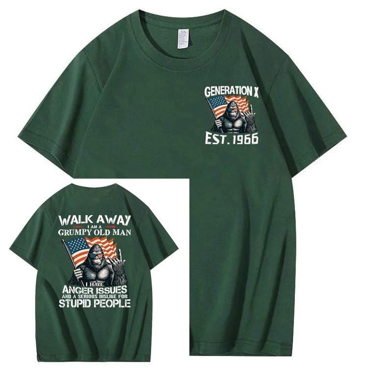 Walk Away I Am A Grumpy Old Man America BigFoot Gen X 100% Cotton T-Shirt