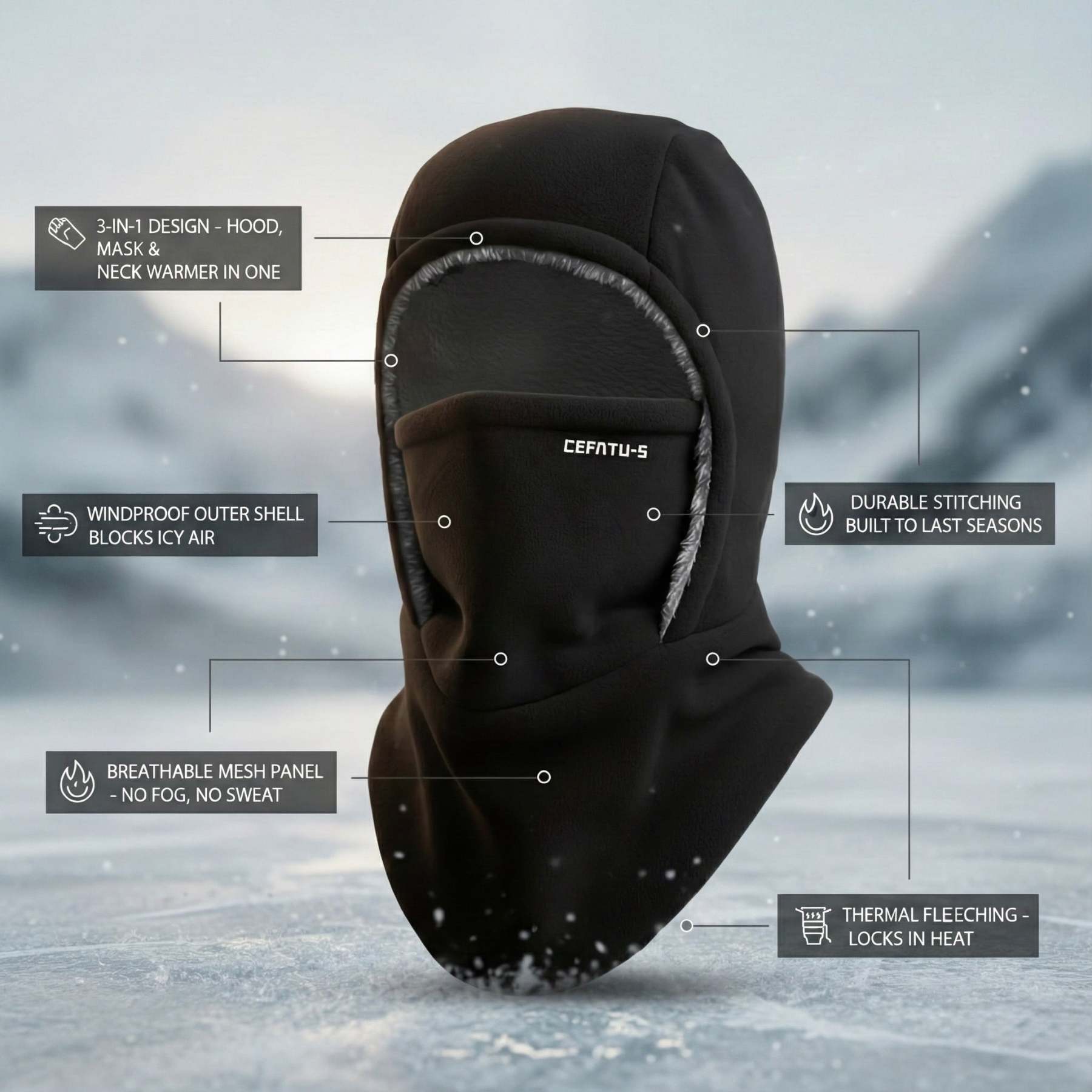 ThermaFleece Balaclava – Windproof 3-in-1 Winter Hat, Mask & Neck Warmer