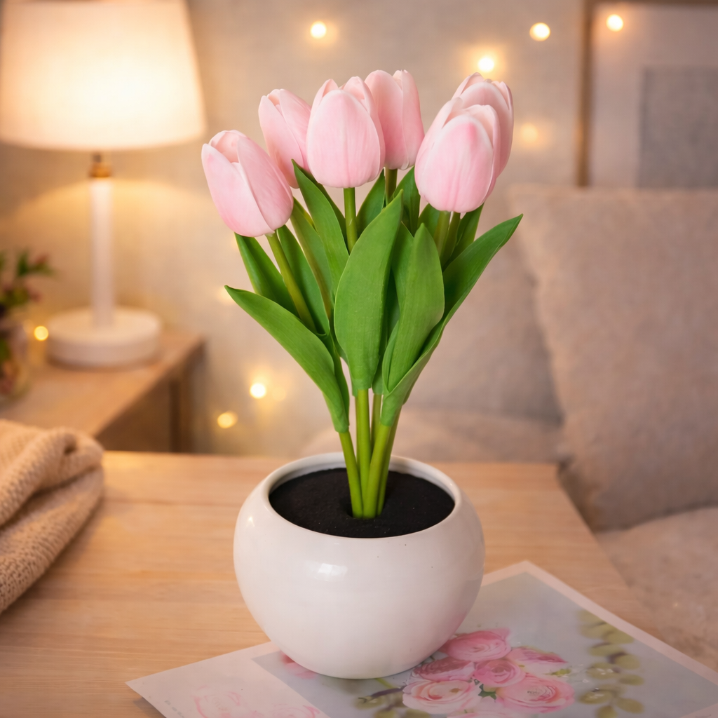 LED Tulip Night Light  Dimmable Plug-in Romantic Flower Lamp Artificial Bloom Mother’s Day Gift