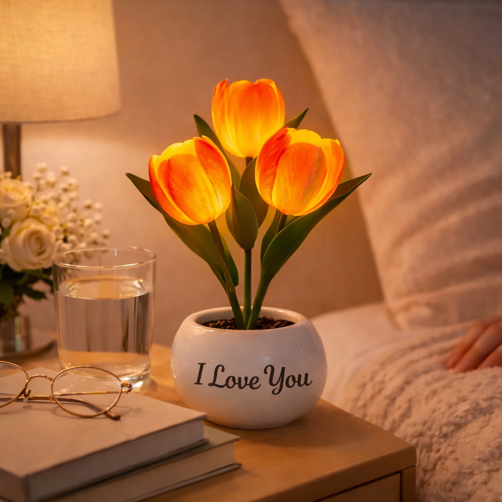 LED Tulip Night Light  Dimmable Plug-in Romantic Flower Lamp Artificial Bloom Mother’s Day Gift
