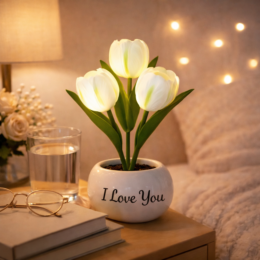 LED Tulip Night Light  Dimmable Plug-in Romantic Flower Lamp Artificial Bloom Mother’s Day Gift