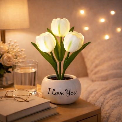 LED Tulip Night Light  Dimmable Plug-in Romantic Flower Lamp Artificial Bloom Mother’s Day Gift