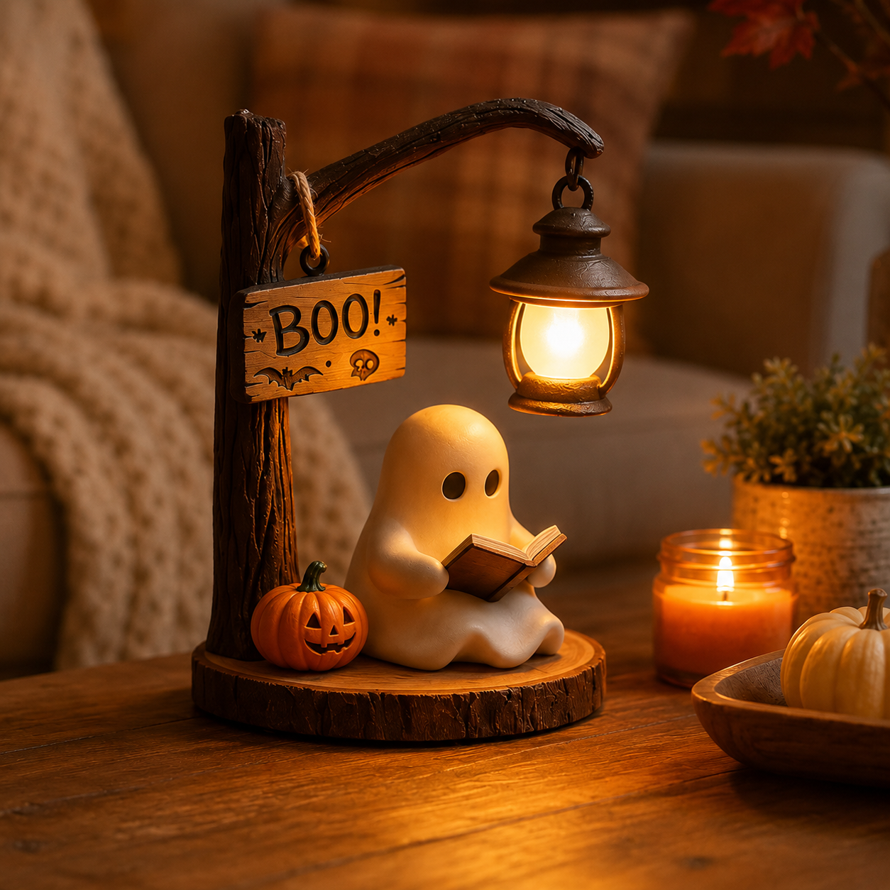 Lighted Boo Ghost Reading Tabletop Decor