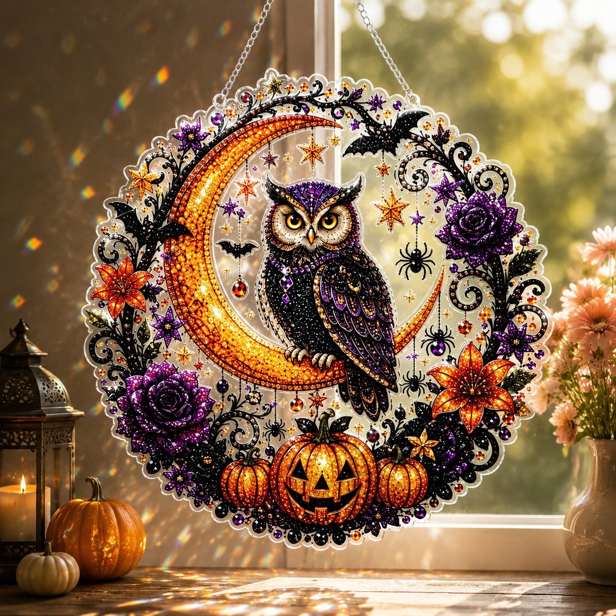 🔥Last Day 50% OFF-🎃Halloween Black Cat Moon Diamond Art Hanging Ornament Kit