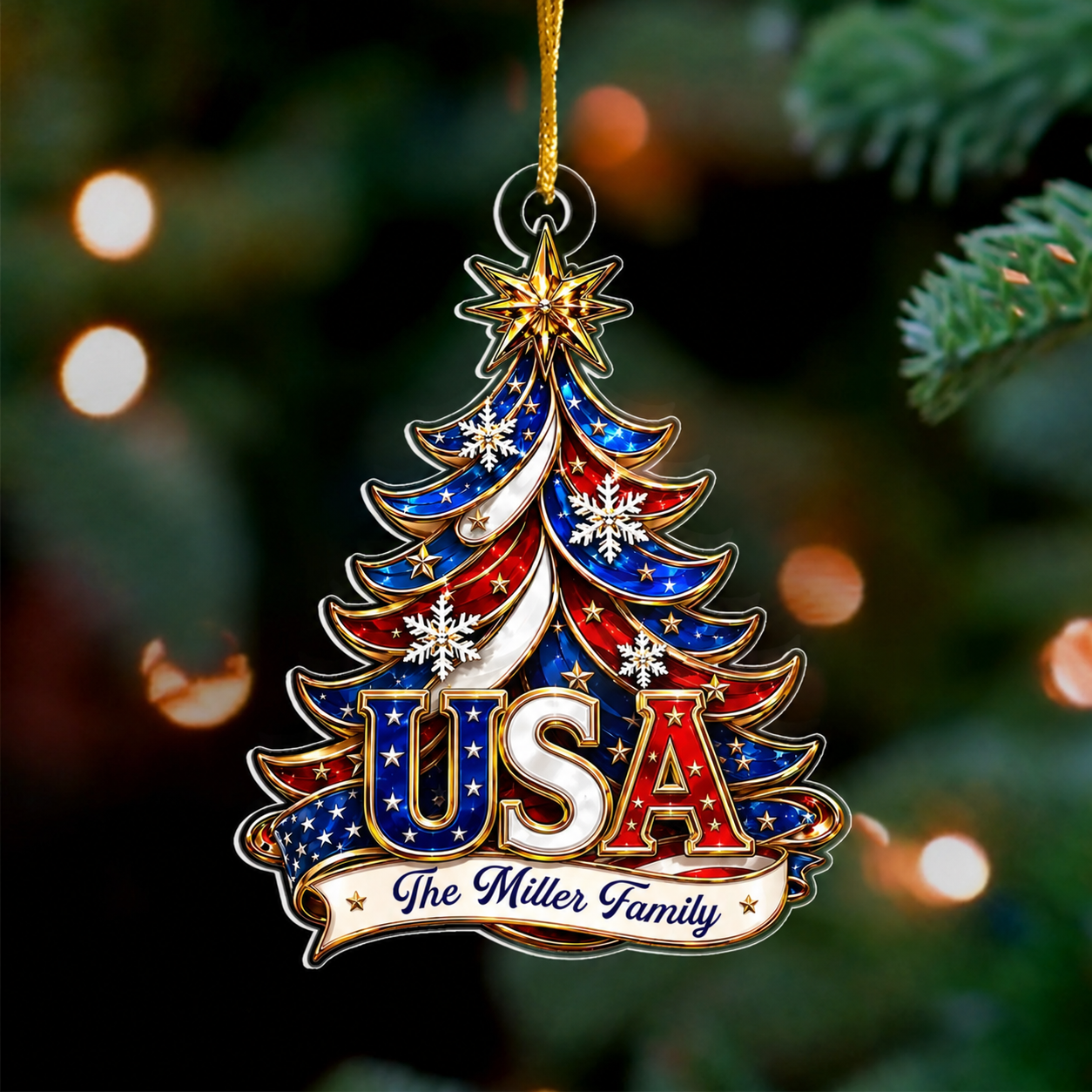 Custom Acrylic Ornament - Personalized America 250th Anniversary Christmas Gifts For Mom, Dad, Brother, Sister - Celebrating Freedom Together