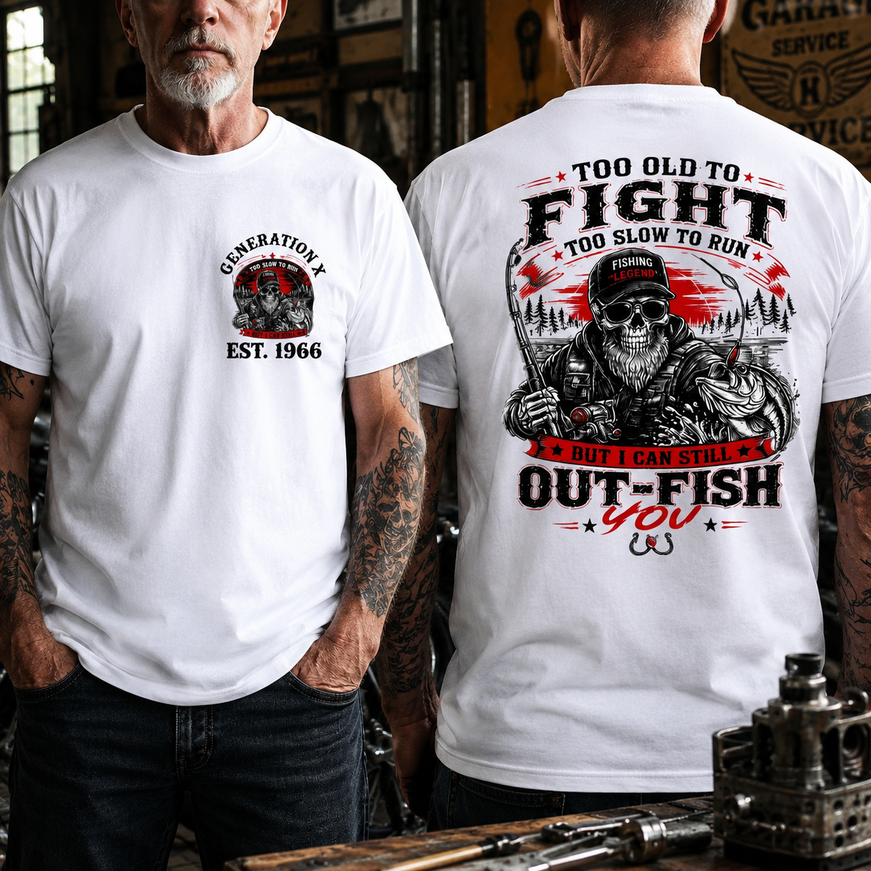 Custom EST.Year Too Old To Fight Too Slow To Run Old School Built Not Bought But I Can Still Ride Pretty Darn Good Not Perfect But Real T-Shirt