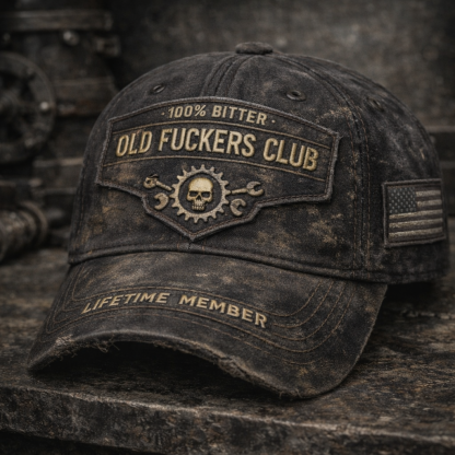 ❤️Old F*ckers Club-Handmade leather Vintage Baseball Cap🎁– “Lifetime Member” Distressed Dad Hat | Rugged Humor Gift for Men