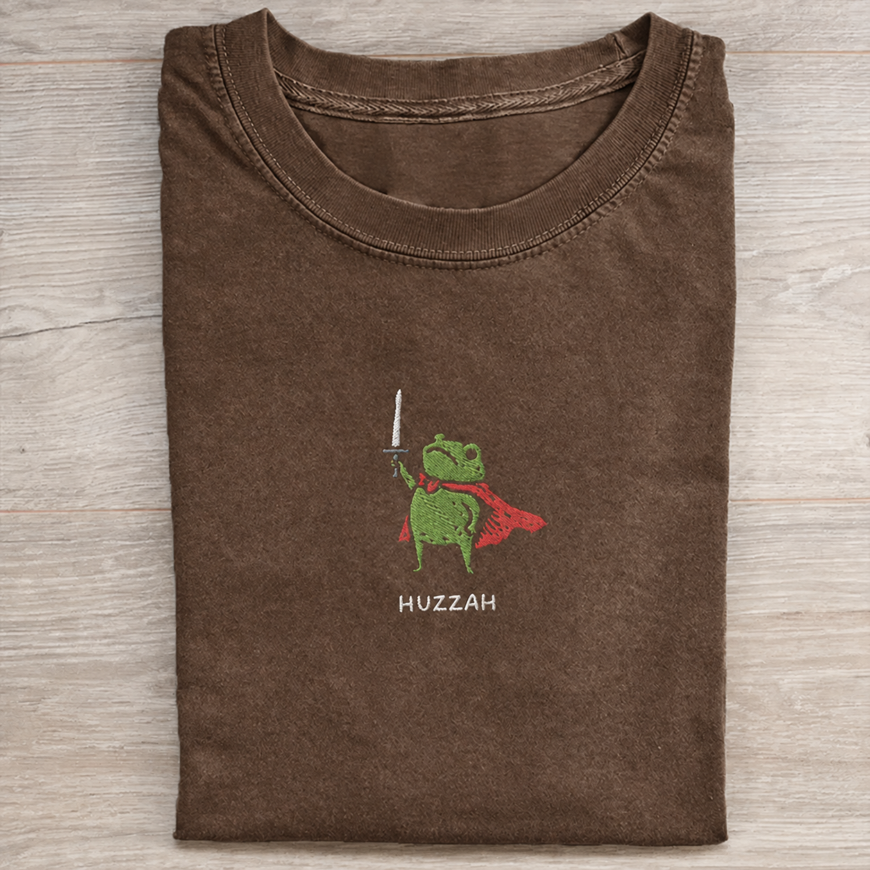 Huzzah Frog with Sword Embroidered T-shirt