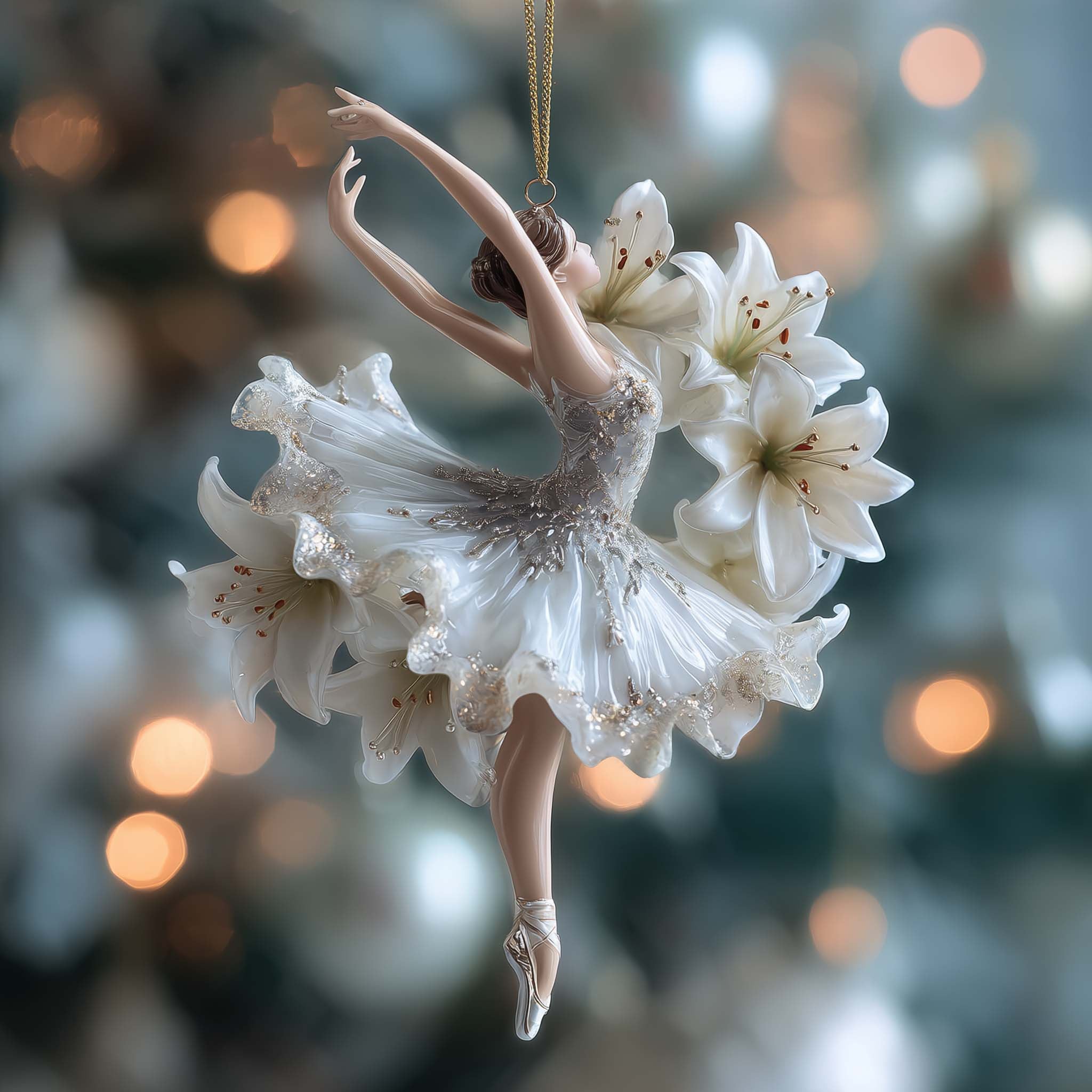 Floral Ballerina Christmas Mica Ornament 
