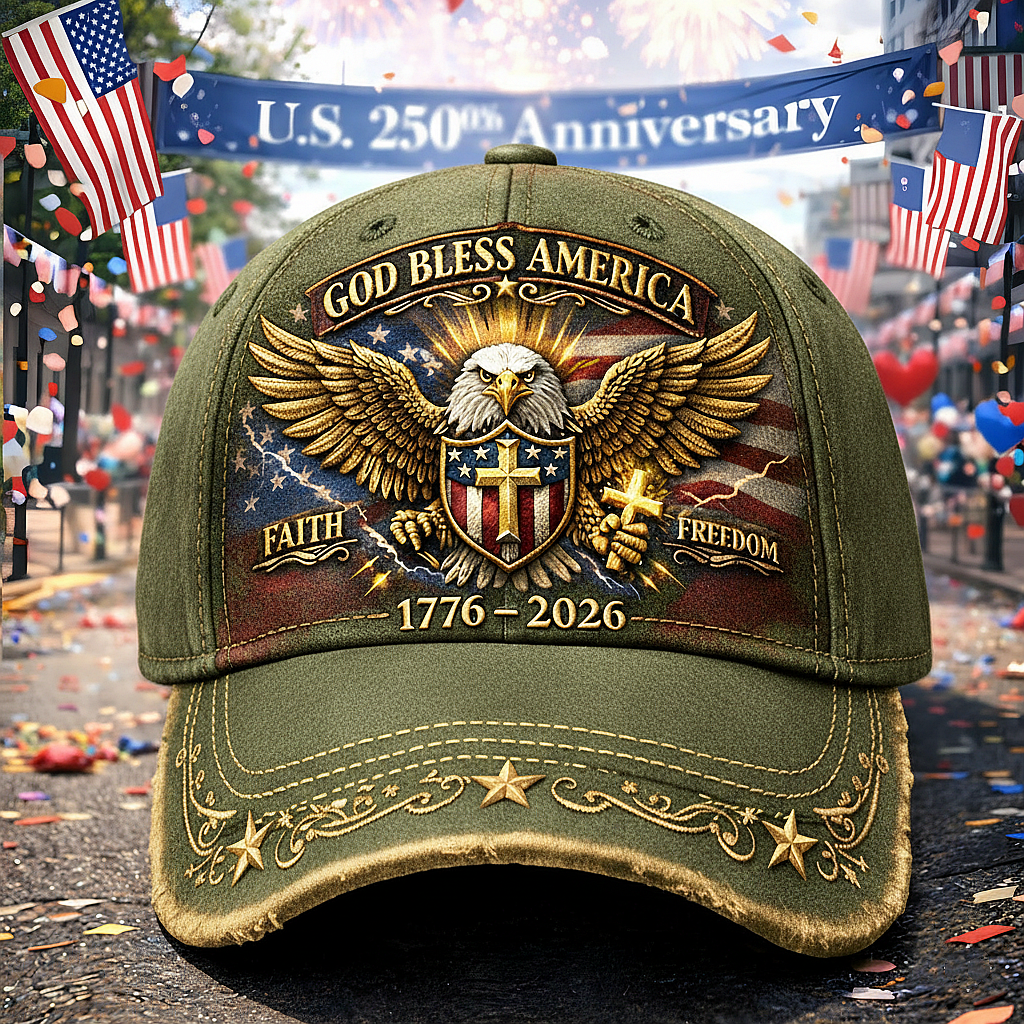 Patriotic Eagle Baseball Cap – “God Bless America” 250th Anniversary Hat (1776–2026)