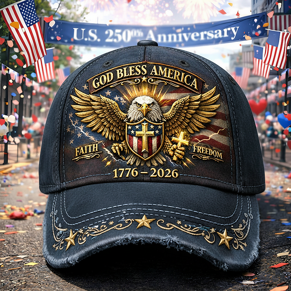 Patriotic Eagle Baseball Cap – “God Bless America” 250th Anniversary Hat (1776–2026)