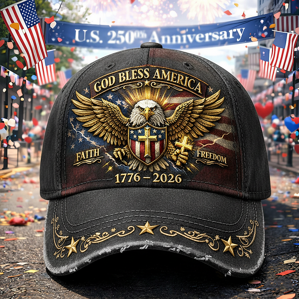Patriotic Eagle Baseball Cap – “God Bless America” 250th Anniversary Hat (1776–2026)