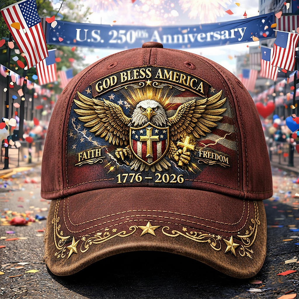 Patriotic Eagle Baseball Cap – “God Bless America” 250th Anniversary Hat (1776–2026)