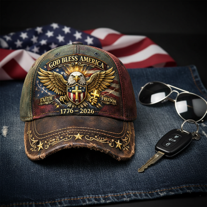 Patriotic Eagle Baseball Cap – “God Bless America” 250th Anniversary Hat (1776–2026)