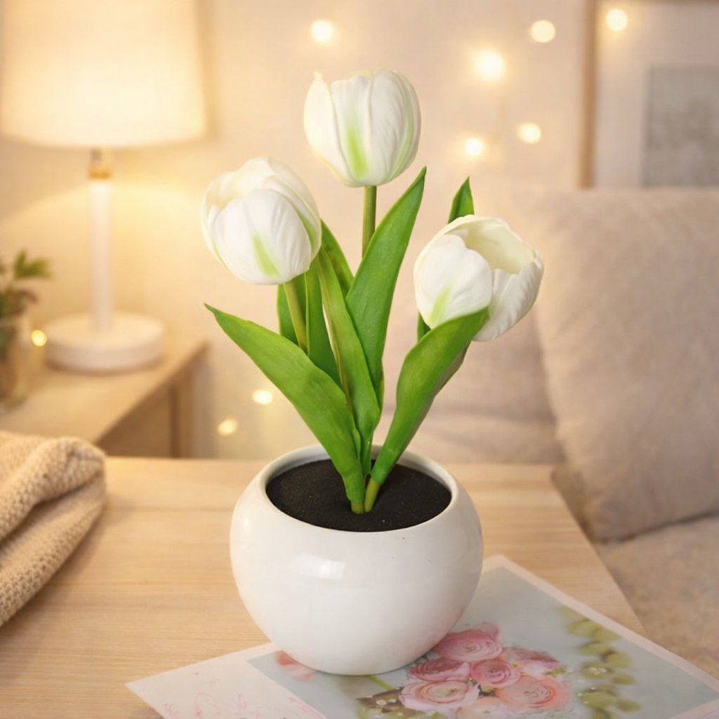 LED Tulip Night Light  Dimmable Plug-in Romantic Flower Lamp Artificial Bloom Mother’s Day Gift