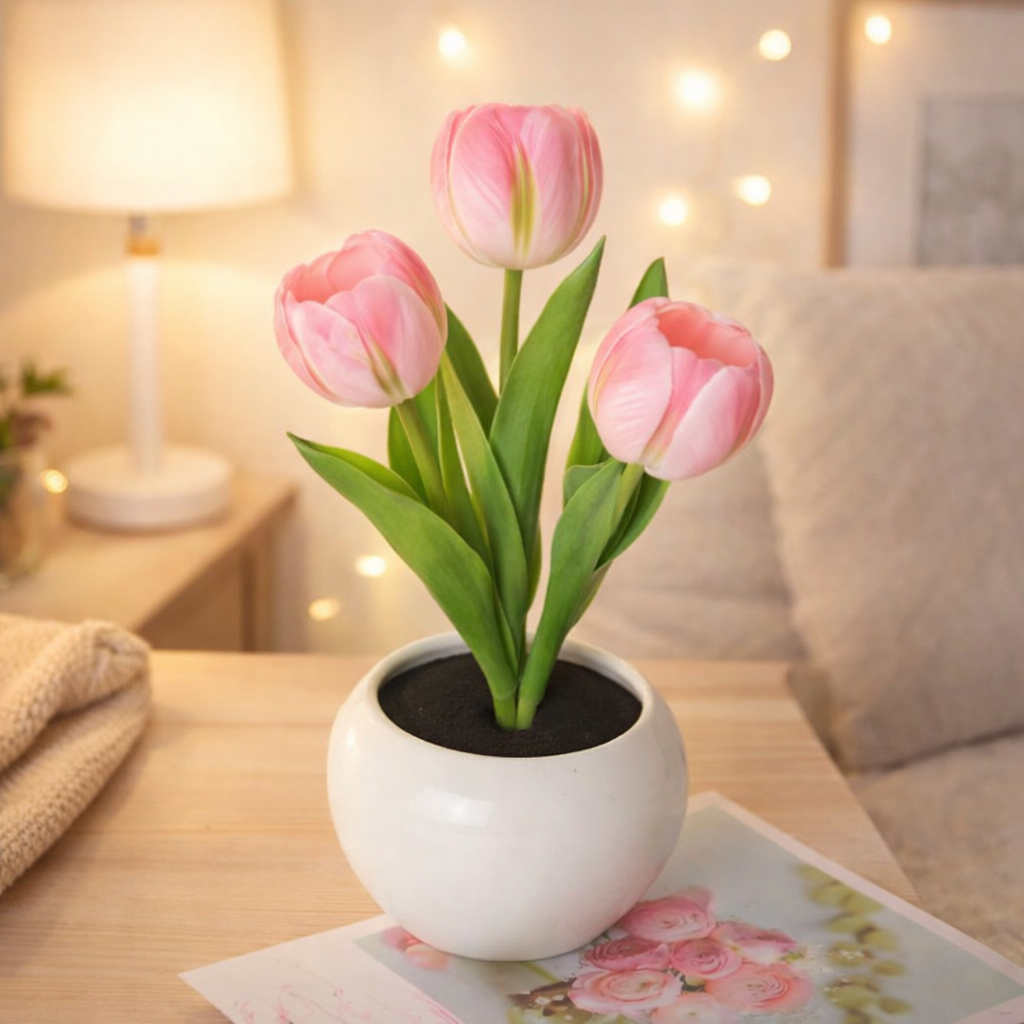 LED Tulip Night Light  Dimmable Plug-in Romantic Flower Lamp Artificial Bloom Mother’s Day Gift