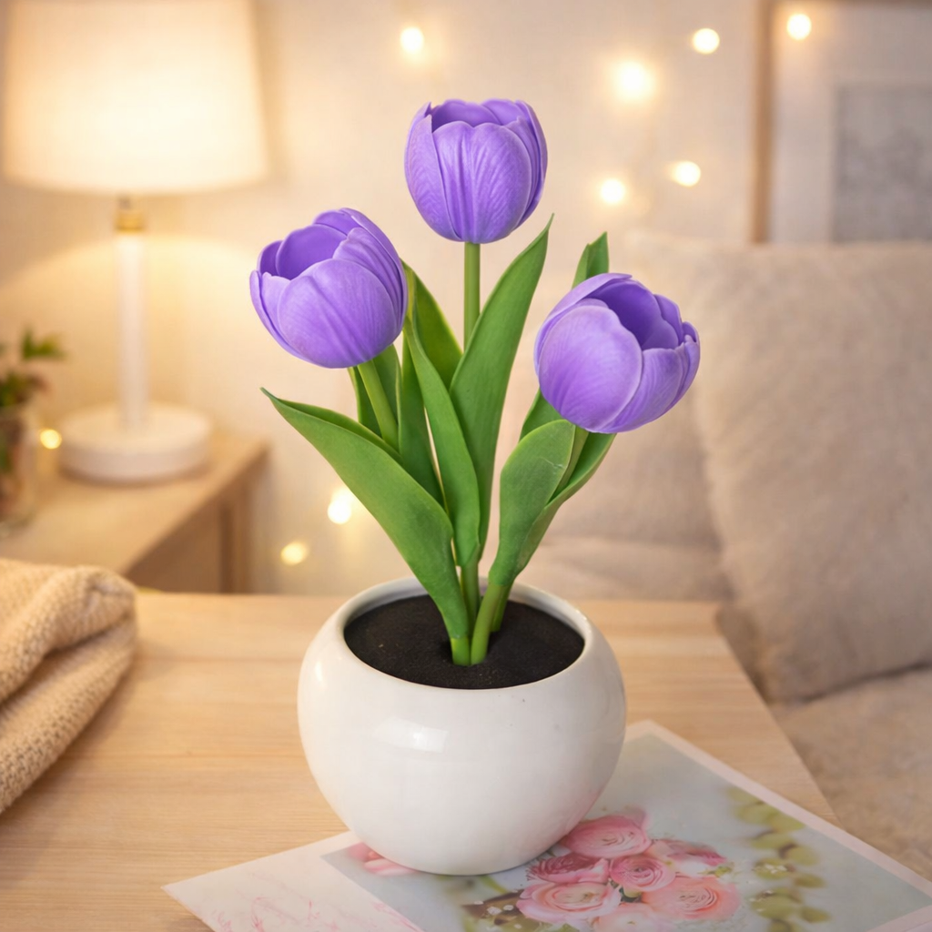 LED Tulip Night Light  Dimmable Plug-in Romantic Flower Lamp Artificial Bloom Mother’s Day Gift