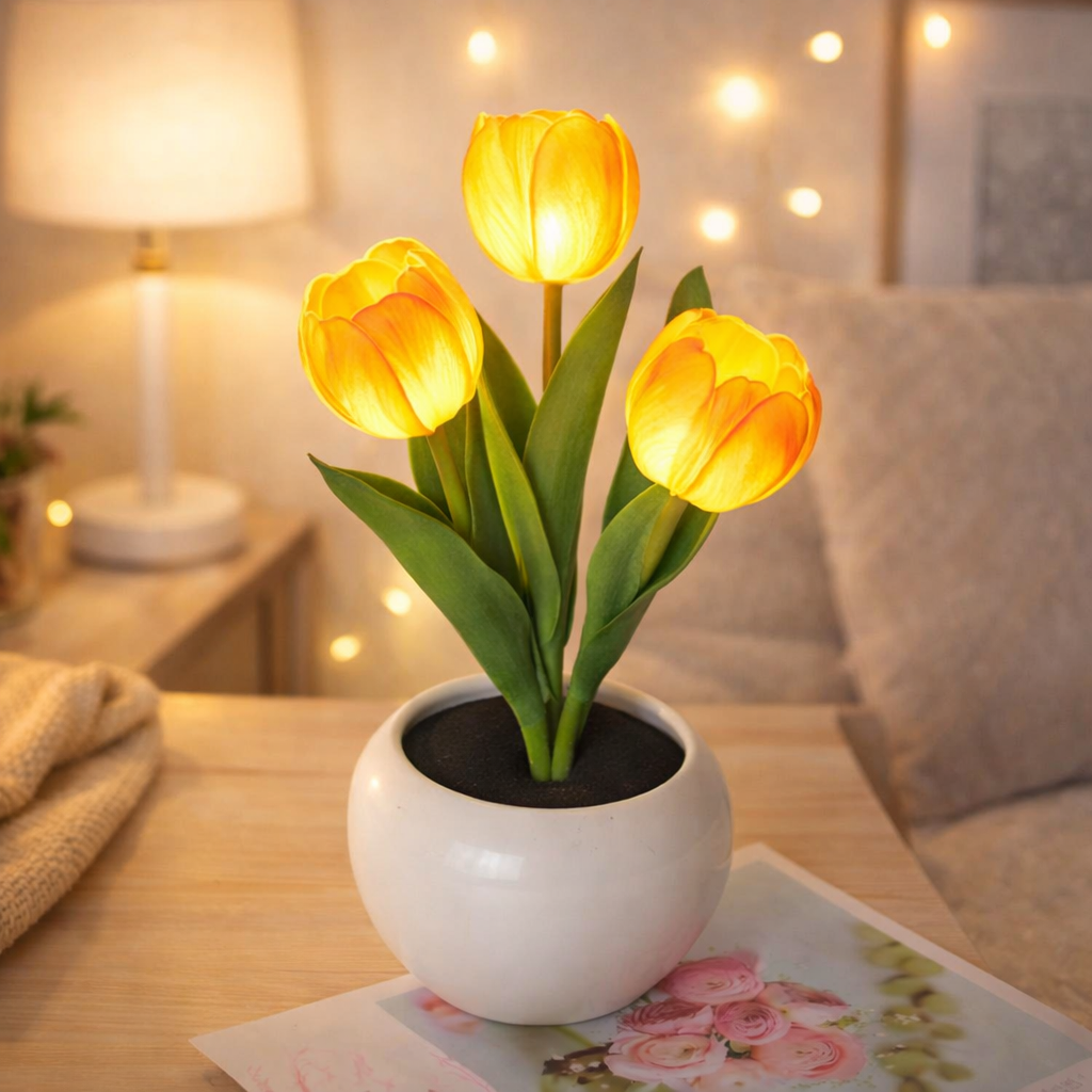 LED Tulip Night Light  Dimmable Plug-in Romantic Flower Lamp Artificial Bloom Mother’s Day Gift