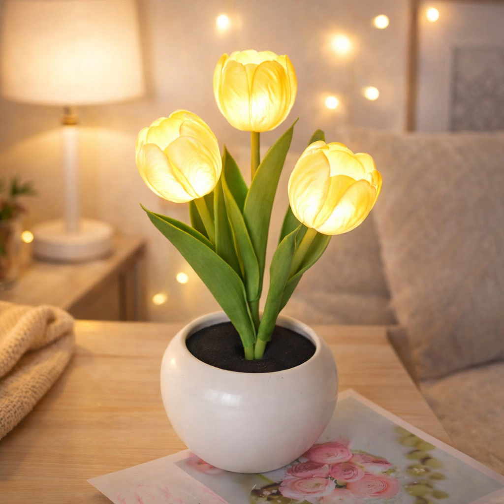 LED Tulip Night Light  Dimmable Plug-in Romantic Flower Lamp Artificial Bloom Mother’s Day Gift