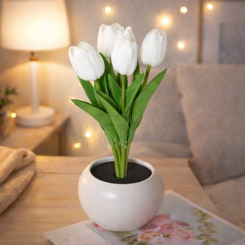 LED Tulip Night Light  Dimmable Plug-in Romantic Flower Lamp Artificial Bloom Mother’s Day Gift