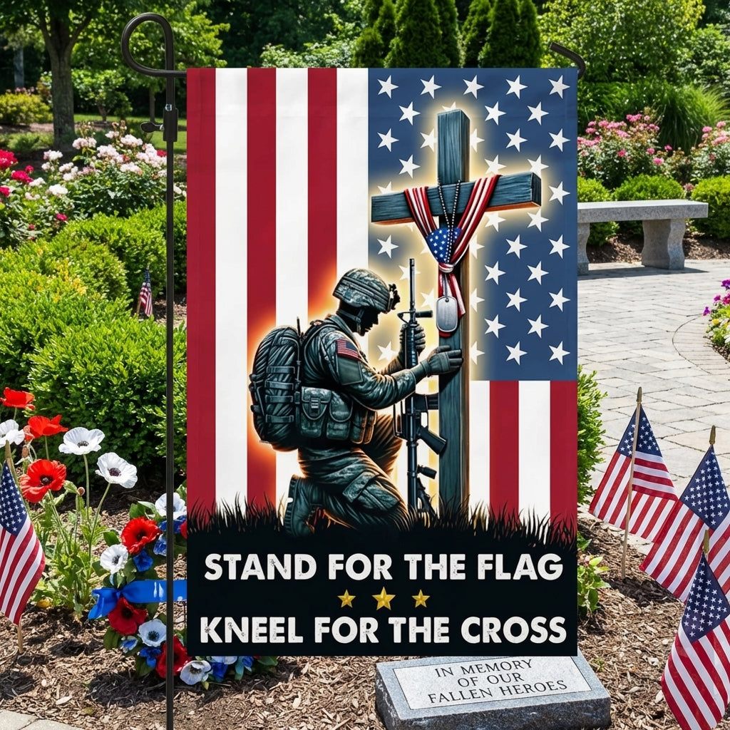 Stand For The Flag Kneel For The Cross – Patriotic Christian Flag for Memorial Day, Veterans Day & Patriotic Displays
