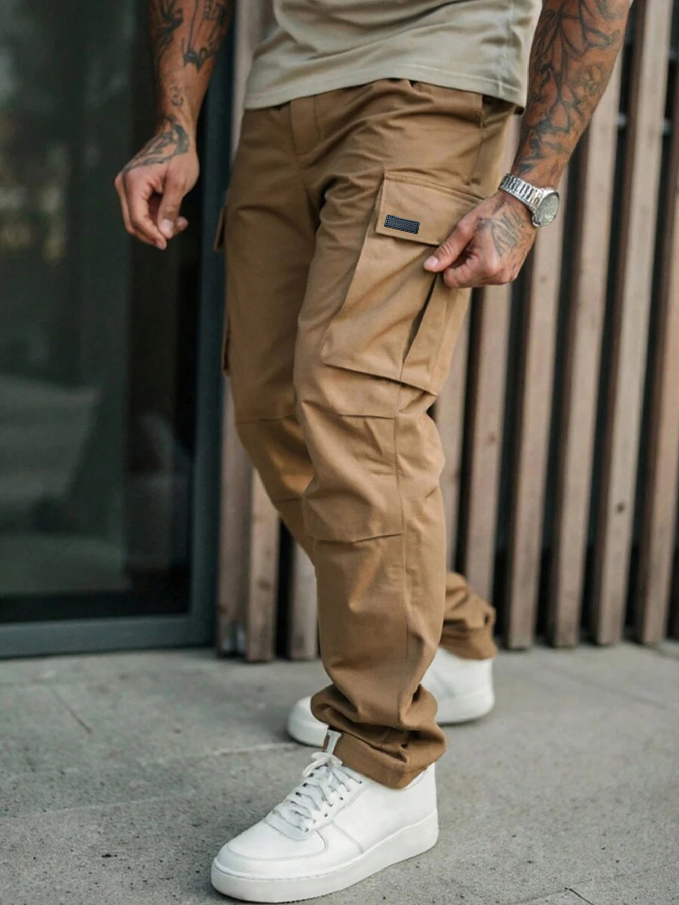 Men's Casual Cargo Pants in Woven Fabric, Spring & Fall Wear, Comfortable Fit, Stylish Design for Daily Use