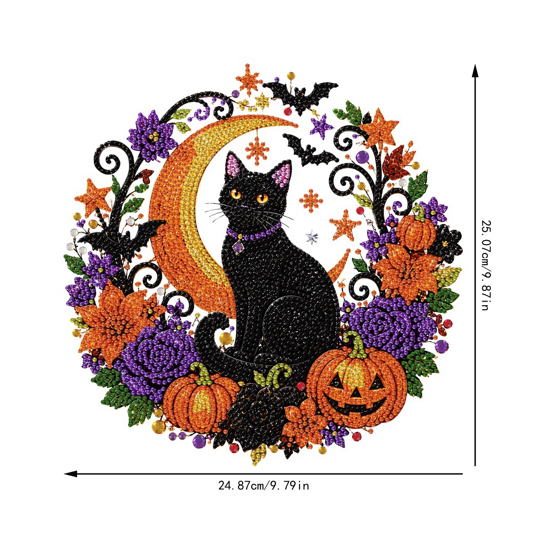 🔥Last Day 50% OFF-🎃Halloween Black Cat Moon Diamond Art Hanging Ornament Kit