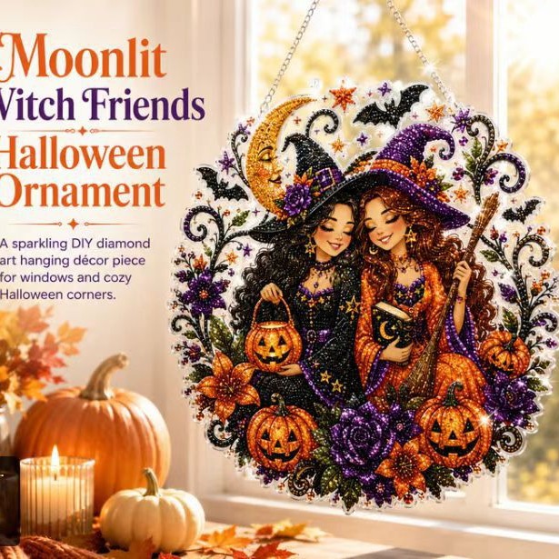🔥Last Day 50% OFF-🎃Halloween Black Cat Moon Diamond Art Hanging Ornament Kit