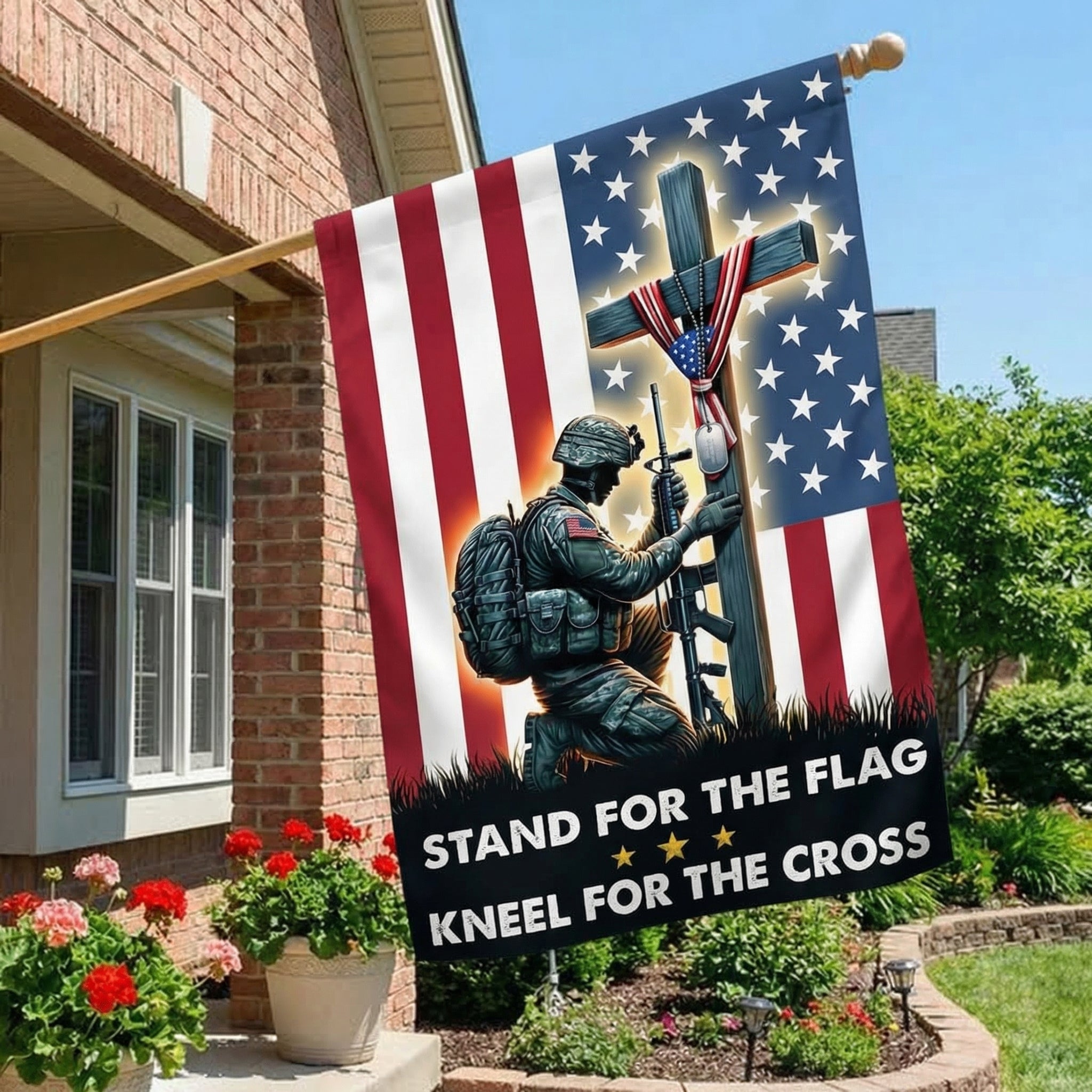 Stand For The Flag Kneel For The Cross – Patriotic Christian Flag for Memorial Day, Veterans Day & Patriotic Displays