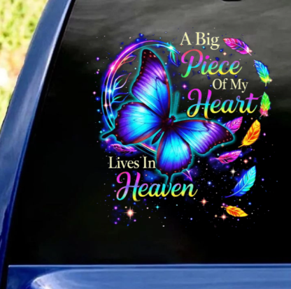 Big Piece Of My Heart Lives In Heaven - Personalized Butterfly Decal