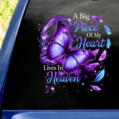 Big Piece Of My Heart Lives In Heaven - Personalized Butterfly Decal