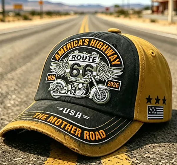 Retro US Route 66 100th Anniversary Art Printed Casual Baseball Cap